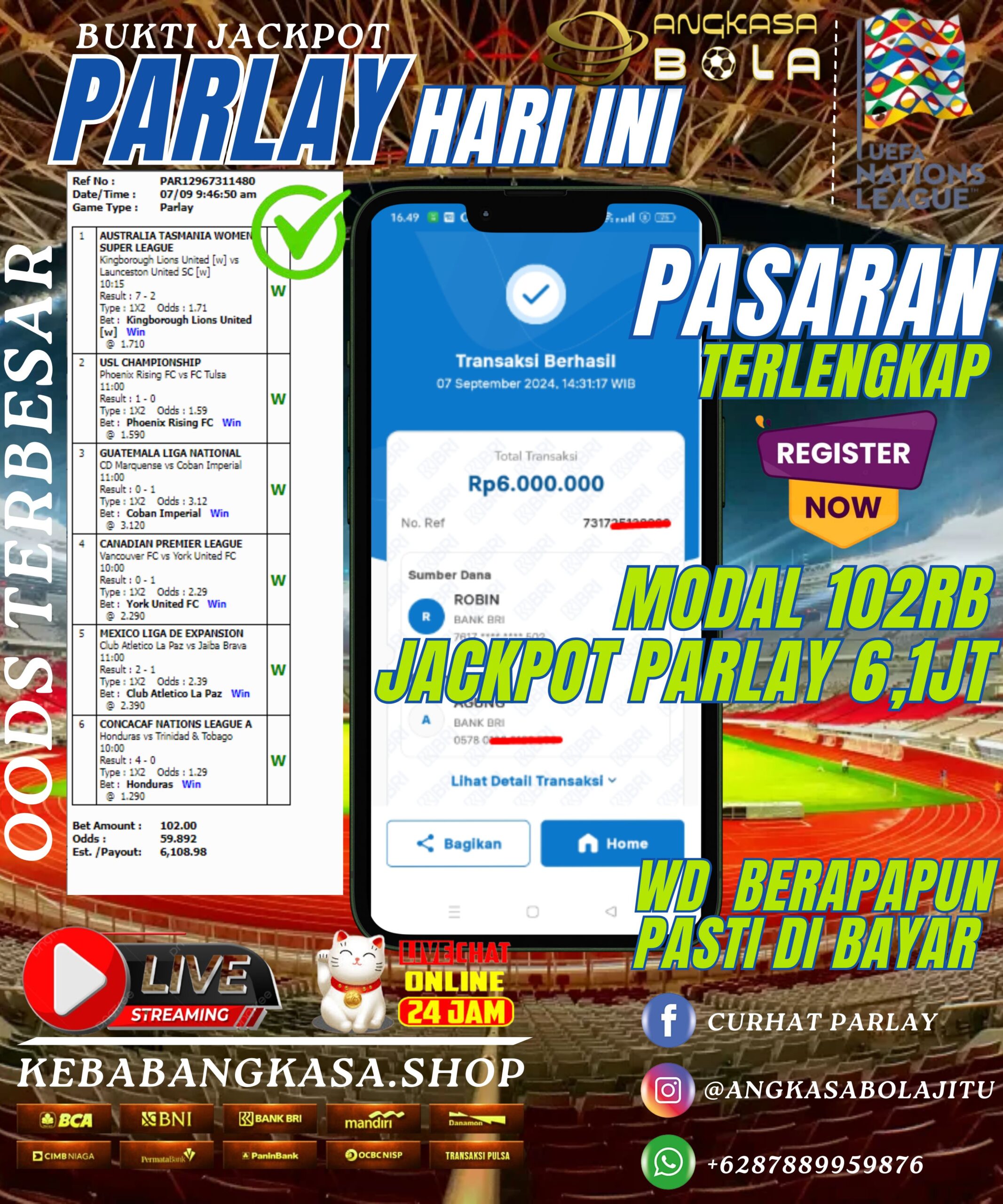 INFO KEMENANGAN JACKPOT PARLAY ANGKASA BOLA 07 SEPTEMBER 2024