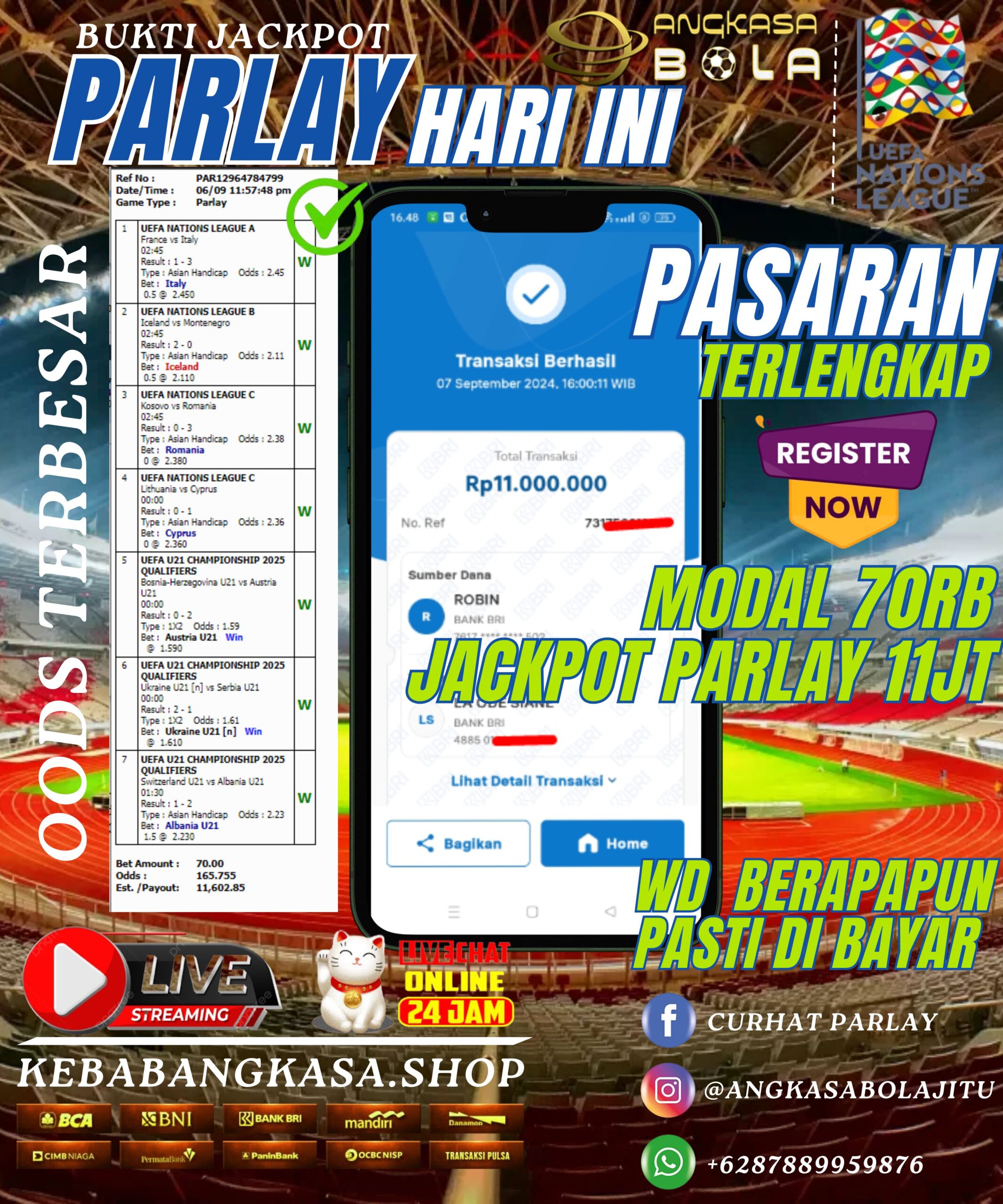 INFO KEMENANGAN JACKPOT PARLAY ANGKASA BOLA 07 SEPTEMBER 2024