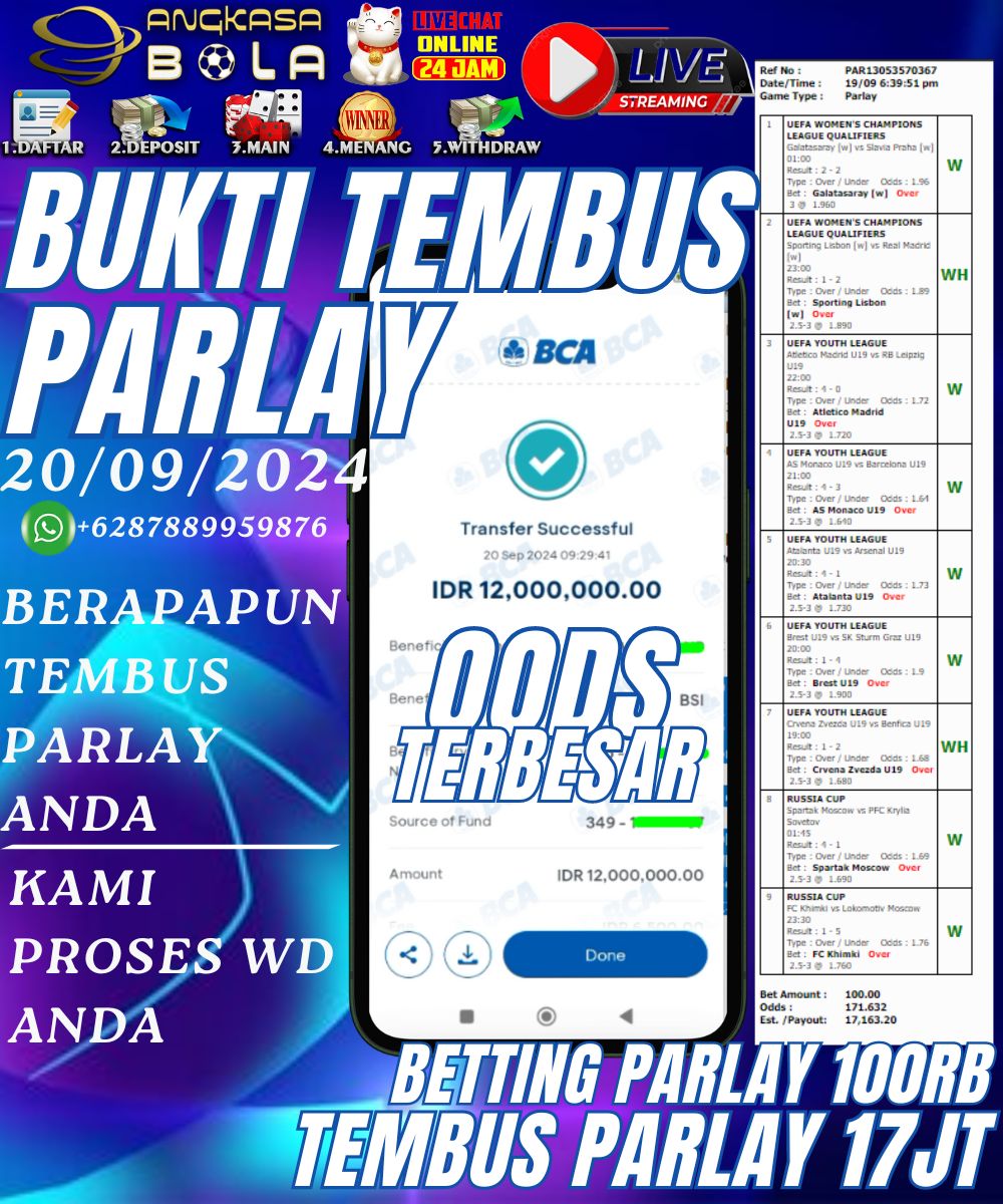 INFO KEMENANGAN PARLAY BOLA di ANGKASA BOLA 20 SEPTEMBER 2024