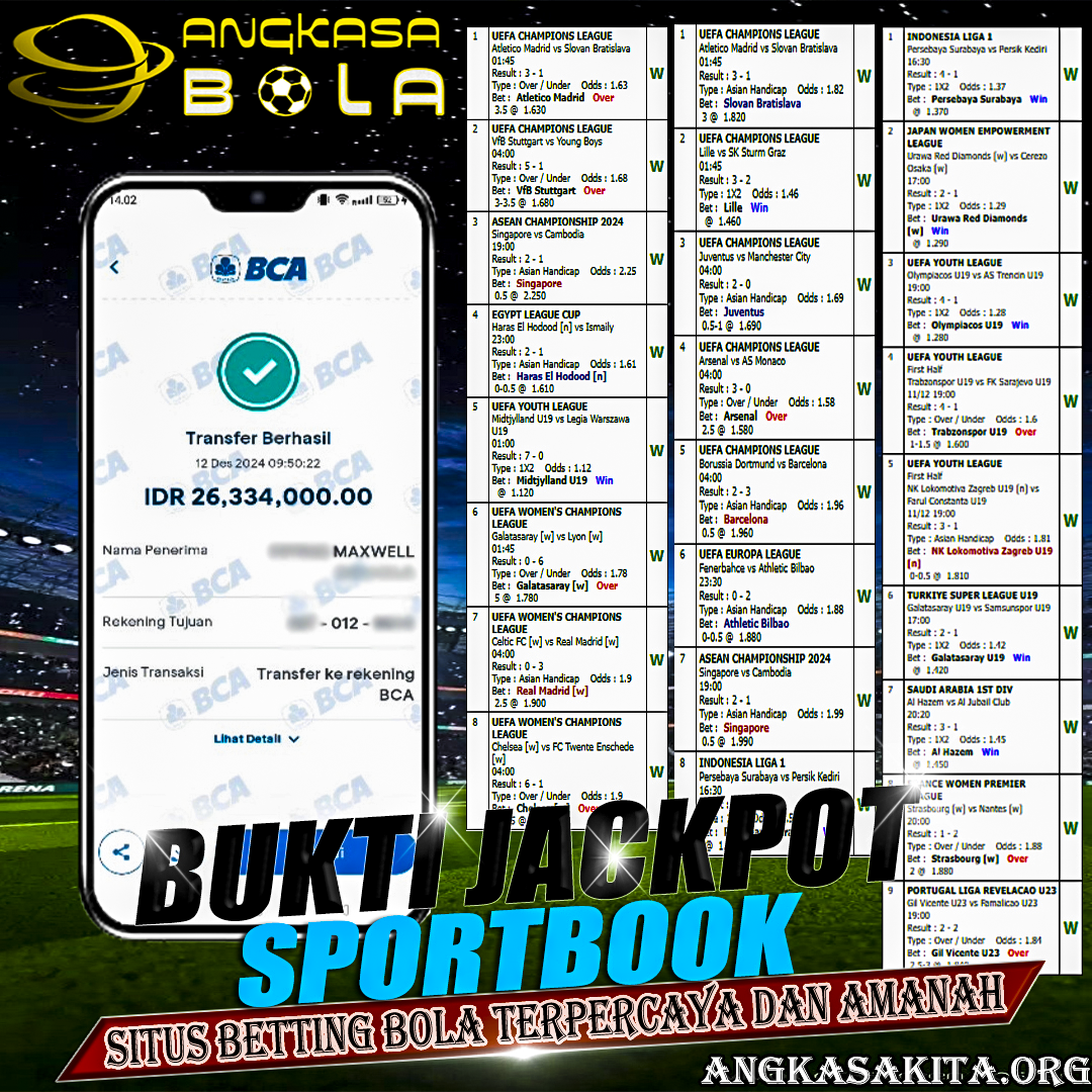 INFO KEMENANGAN PARLAY DI SPORTSBOOK | ANGKASABOLA 12 DESEMBER 2024